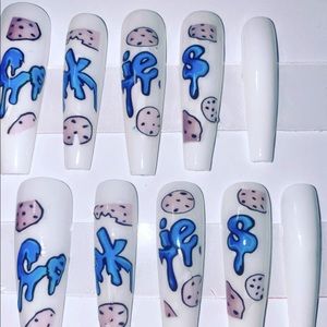 Handmade Cookies White XXL Press On Nails